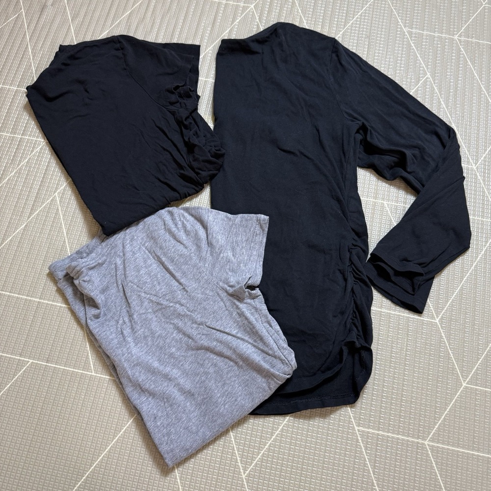 Isabel Maternity T-shirts Lot Of 3 L-XL Basic Tees Black & Gray